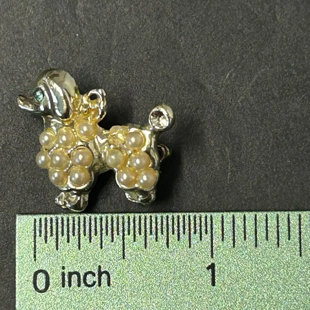 Vintage Faux Pearl‎ Rhinestone Poodle Pin Brooch